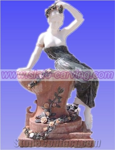 China Multicolor Marble Woman Statue