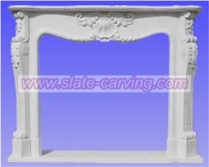 China White Marble Flower Carved Fireplace