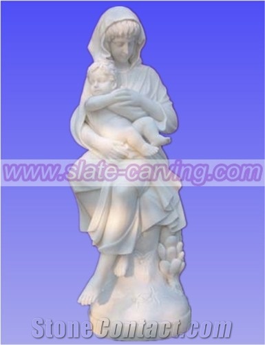 China White Marble Woman and Kids Sculpture & Statue