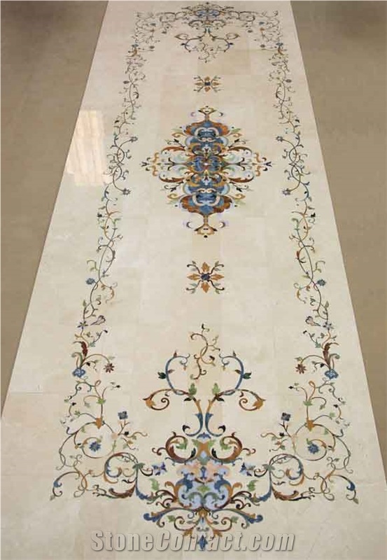 Hesam Abu Dhabi Bernini Expensive Stones Full View, Stone Polished Flooring Waterjet Medallion for Indoor Decoration, Fine Art Marble Floors Ltd