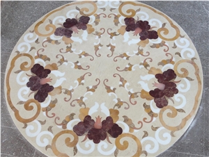 Mosaic Medellion, Beige Marble Polished Flooring Waterjet Medallion for Indoor Decoration