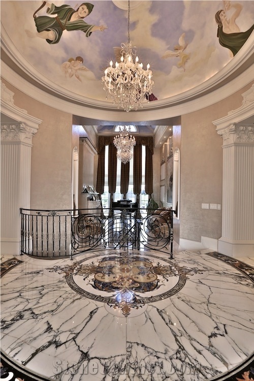 White Marble Floor Medallion, Polished Flooring Marble Medallion,Marble Waterjet Medallion, Fine Art Marble Floors Ltd