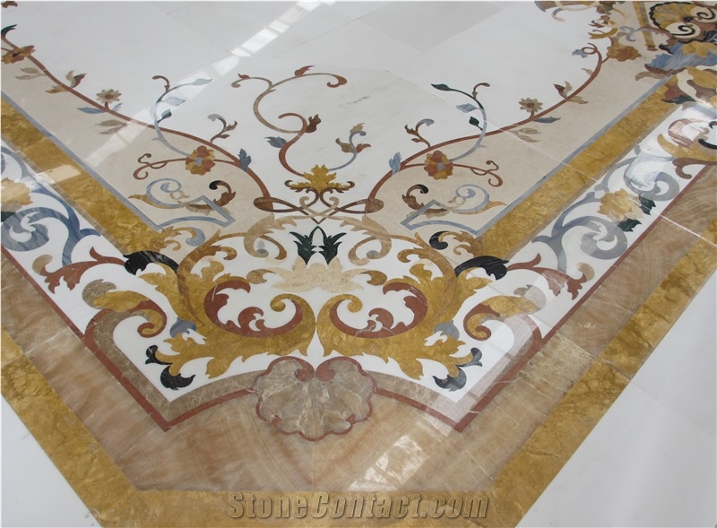 Yellow Marble Flooring Water Jet Medallion for Indoor Decoration,Fine Art Marble Floors Ltd