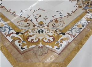 Yellow Marble Flooring Water Jet Medallion for Indoor Decoration,Fine Art Marble Floors Ltd