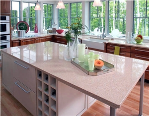 Beige Quartz Stone Kitchen Countertops , Worktops & Vanity Tops