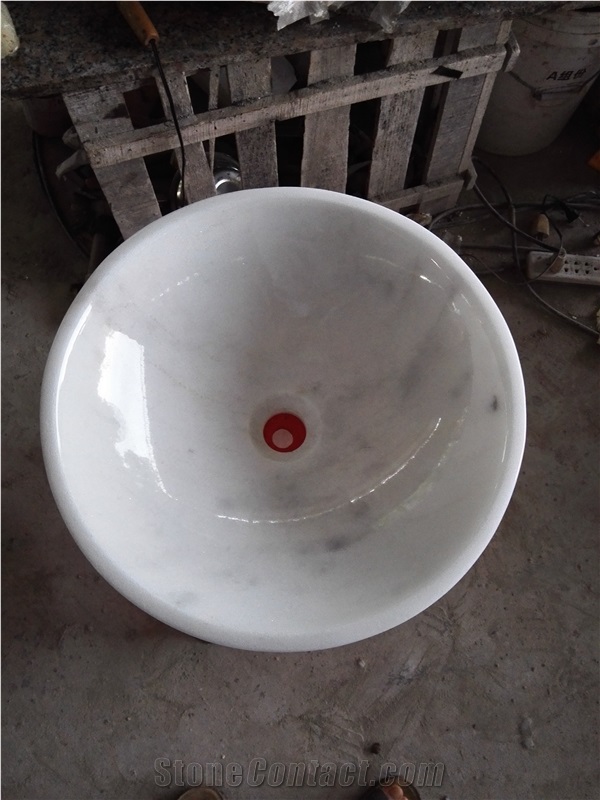 Chinese Cheap White Marble ,Guangxi White Marble Batroom Sinks, Round Wash Basins & Bowls