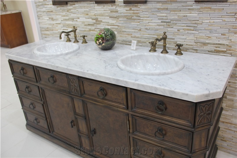 Bianco Cararra Marble Polished Bath Tops & Bathroom Countertops, White Marble Vanity Tops