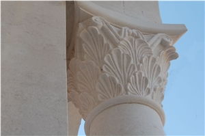 Columns and Corinthian Capitals, Beige Stone Visso Montenegro Limestone Columns