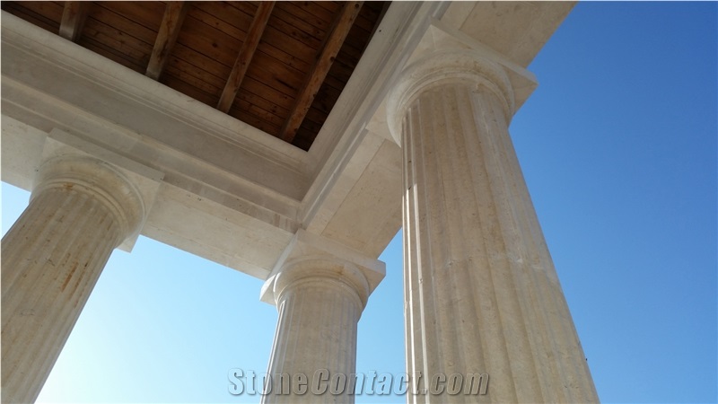 Columns and Corinthian Capitals, Beige Stone Visso Montenegro Limestone Columns