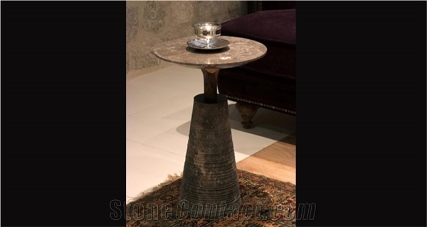 Tea Table Combination Of Stone and Wood , Kamen Vranovici Brown Marble Tea Table