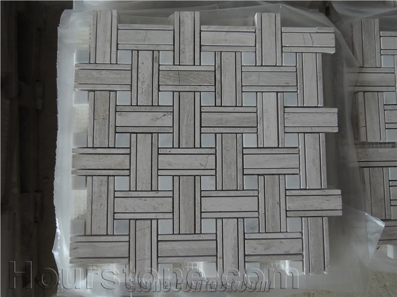 China White Marble Basketweave Mosaic, Interior Linear Mosaic Stone, Net/Retiform Marble, Wall Covering
