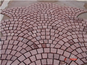 Cheap China Red Granite Cube Stone, Meshed on Net Outdoor Paving Stone