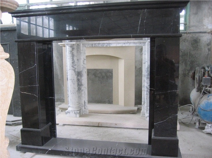 Hand Carved Beige Marble Fireplace