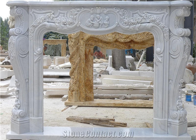 High Quality White Marble Fireplace, Pure White Marble Fireplace