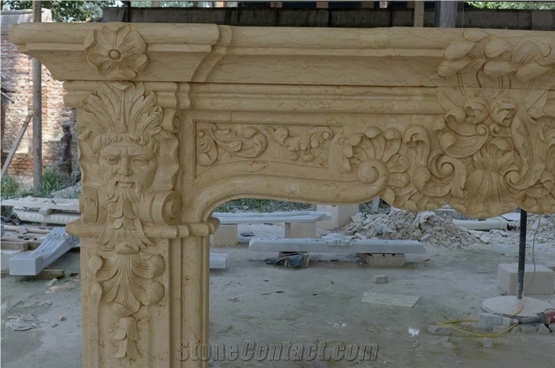 Hot Egyptian Beige Marble Fireplace