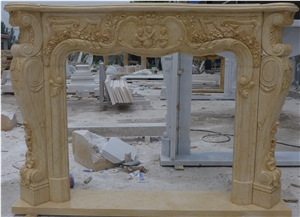 Hot Sale Carved Statue Beige Marble Fireplace Mantel, Sunny Beige Marble Fireplace Mantel