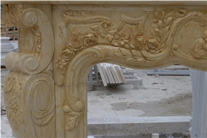 Hot Sale Carved Statue Beige Marble Fireplace Mantel, Sunny Beige Marble Fireplace Mantel