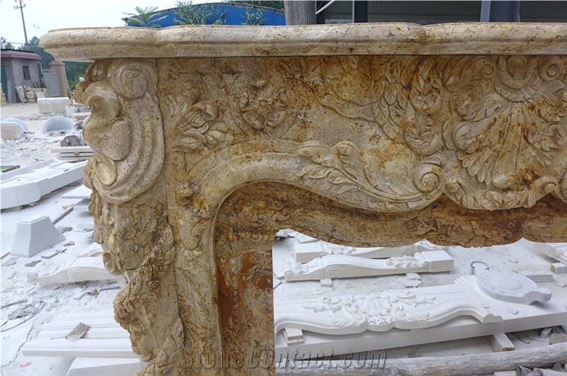 Luxury Beige Travertine Hand Carved Fireplace