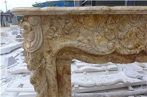 Luxury Beige Travertine Hand Carved Fireplace