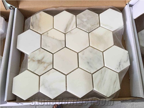 Popular Calacatta Gold Marble Mosaic Hexagon Floor Tile Wall Tile