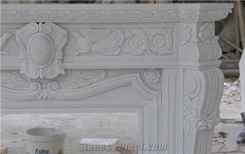 Western Style Indoor Pure White Color Natural Marble Fireplace