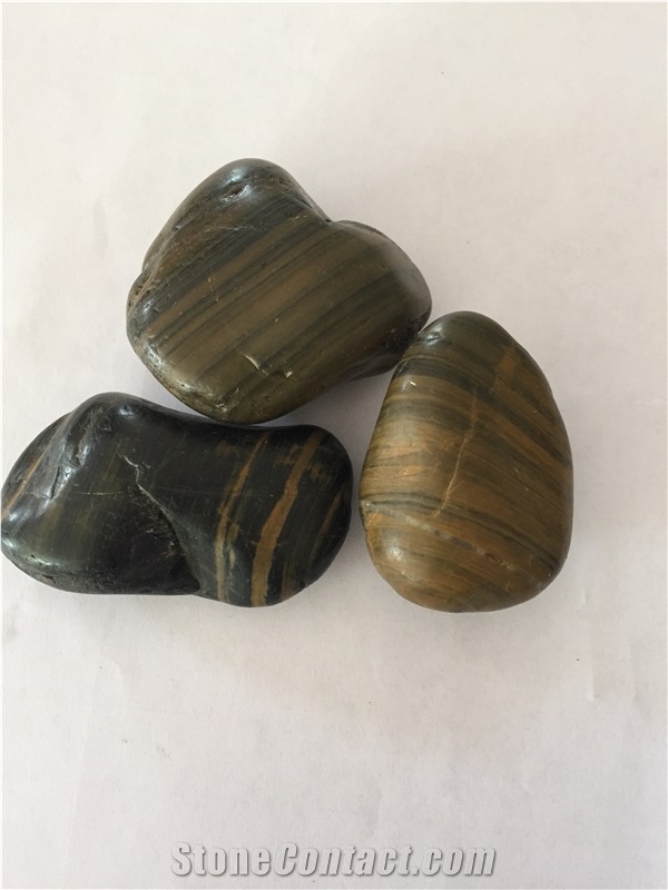 China Black, Grey, Yellow Vein Pebble Stone, River Stone, Striped Pebbles