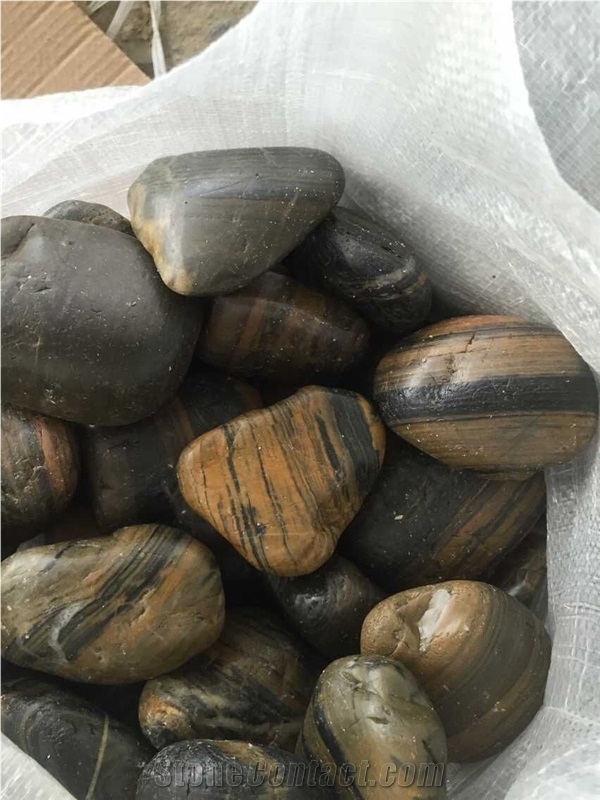 China Black, Grey, Yellow Vein Pebble Stone, River Stone, Striped Pebbles