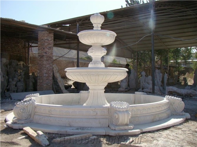 Big Simple Fountain Pool Carving Marble Plaza Fountain Carving Sculpture Tower Fountain, Han White Marble Fountain