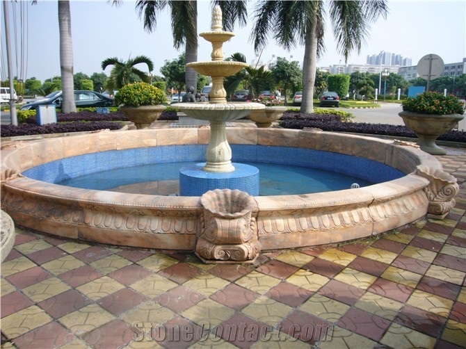 Big Simple Fountain Pool Carving Marble Plaza Fountain Carving Sculpture Tower Fountain, Han White Marble Fountain