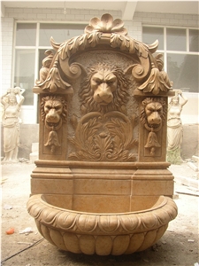 Carving Wall Mounted Fountain Garden Classical Antique Sculpture Stone Fountain, Henan Yellow Limestone Wall Mounted Fountains