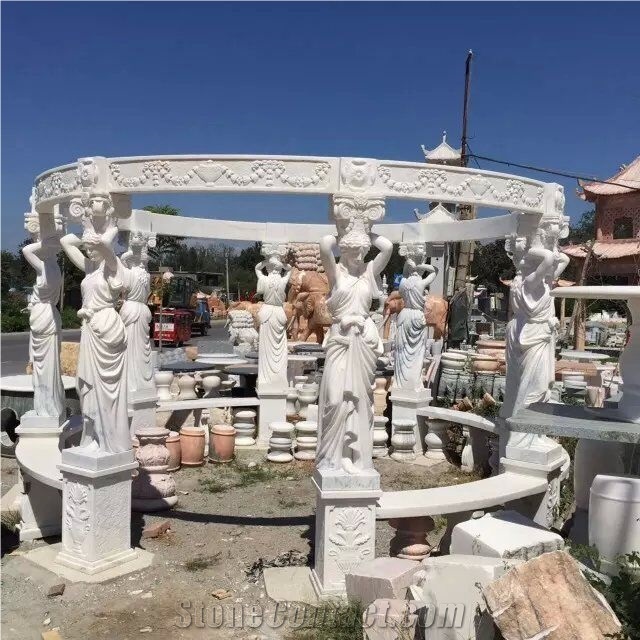 Figure Carving Marble Pillars Pavillion Pergola, Henan Beige Marble Pillars