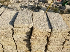 G350 Yellow Granite Pineapple Slabs, Punched Bricks, Rough Surface Copping, Natural Surface Kerbstones