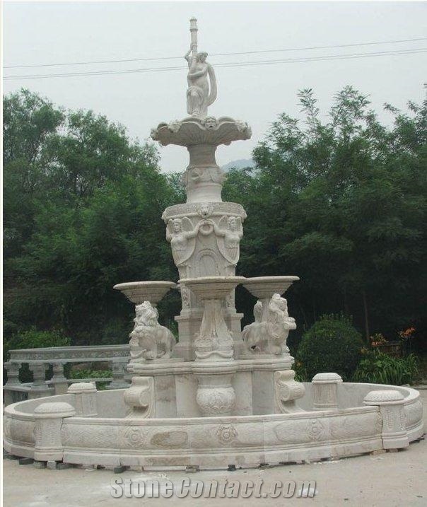 Marble Carving Western Women Sculpture Garden Fountain, Beige Marble Garden Fountains