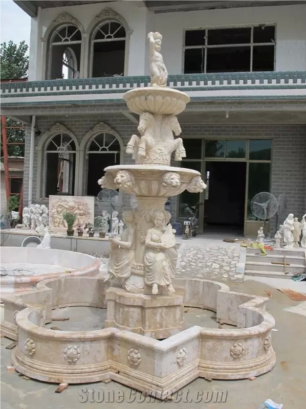 Marble Carving Western Women Sculpture Garden Fountain, Beige Marble Garden Fountains