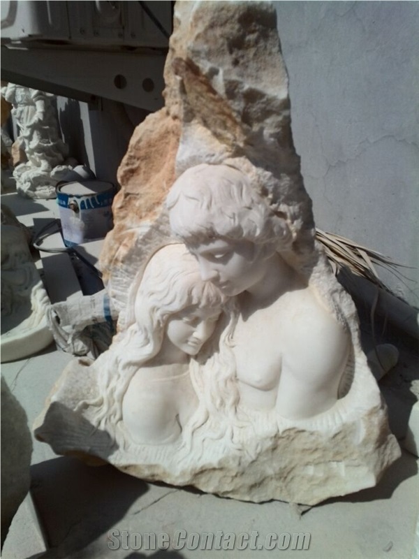 Natural Stone Han White Marble Carving Western Figure Lovers Sculpture in Stock Low Price