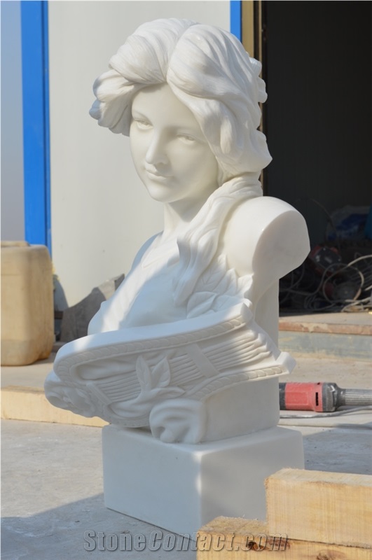 Western Girl Bust Marble Carving Room Sculpture, Han White Marble Sculpture & Statue