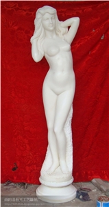 White Marble Carving Western Shower Washing Girl Naked Statues Sculpture, Han White Marble Statues