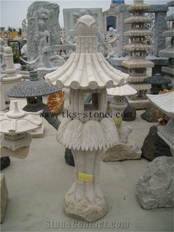 Beige Granite Garden Lanterns&Lamps,Lantern Sculptures,Lamps Caving,Japanese Lanterns,Exterior Lamps