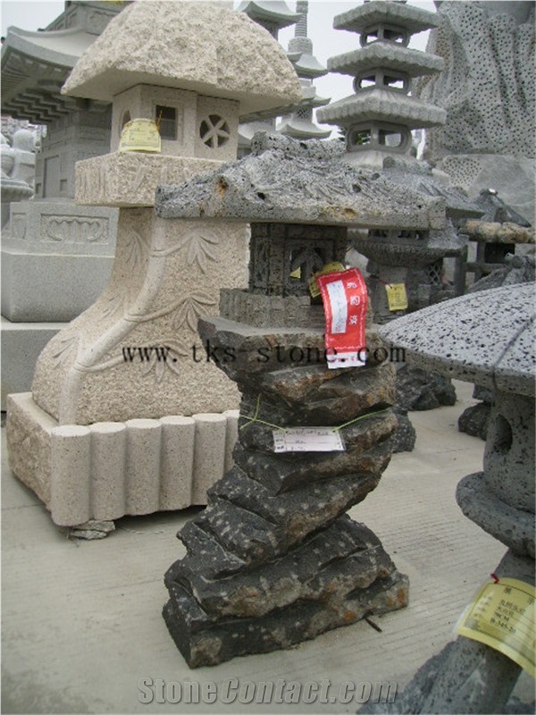 Beige Granite Garden Lanterns&Lamps,Lantern Sculptures,Lamps Caving,Japanese Lanterns,Exterior Lamps