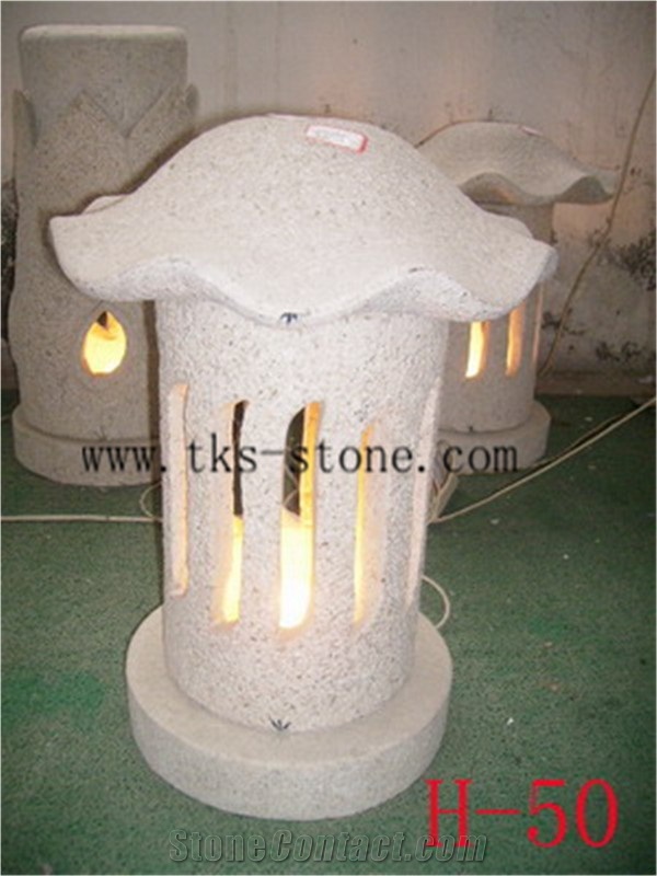 Beige Granite Garden Lanterns&Lamps,Lanterns Caving,Lamp Sculptures,Japanese Lanterns,Exterior Lamps