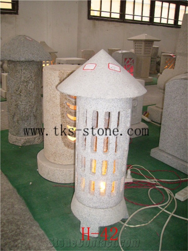 Beige Granite Lantern Sculptures,Lamps Caving,Garden Lanterns&Lamps,Japanese Lanterns,Exterior Lamps