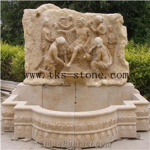 Beige Granite Wall Mounted Fountains,Figure Sculptured Fountains