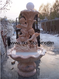 Brown Marble Child Angel Carving Fountains
