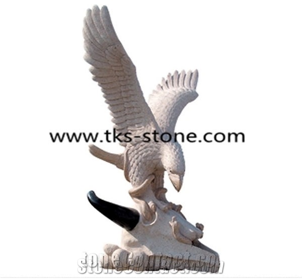 China Beige Granite Eagle Sculptures & Statues,Eagle Caving,Beige Granite Eagle Animal Sculptures,Garden Sculptures