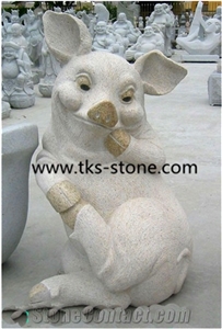 China Beige Granite Pig Sculptures,Pig Caving,Beige Granite Pig Statues,Pig Animal Sculptures,Handcarved Sculptures