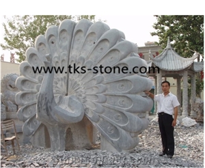 China Grey Granite Peacock Sculptures&Statues,Peacock Caving,Grey Granite Peacock Animal Sculptures,Garden Statues