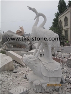 China White Granite Egret Sculptures & Statues,White Granite Egret Animal Sculptures,Egret Caving,Garden Statues