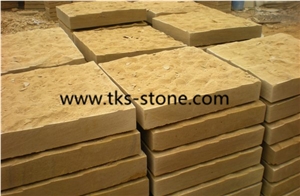 China Yellow Sandstone Rough Pineappled Pavers,Yellow Sandstone Paving Stone Tiles