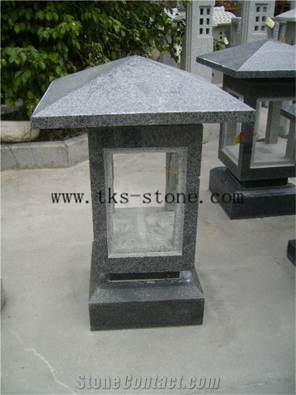 Chinese Black Granite Lantern, Black Granite Lanterns