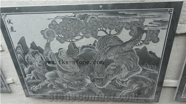 Chinese Style Etching Relief, Black Granite Etchings